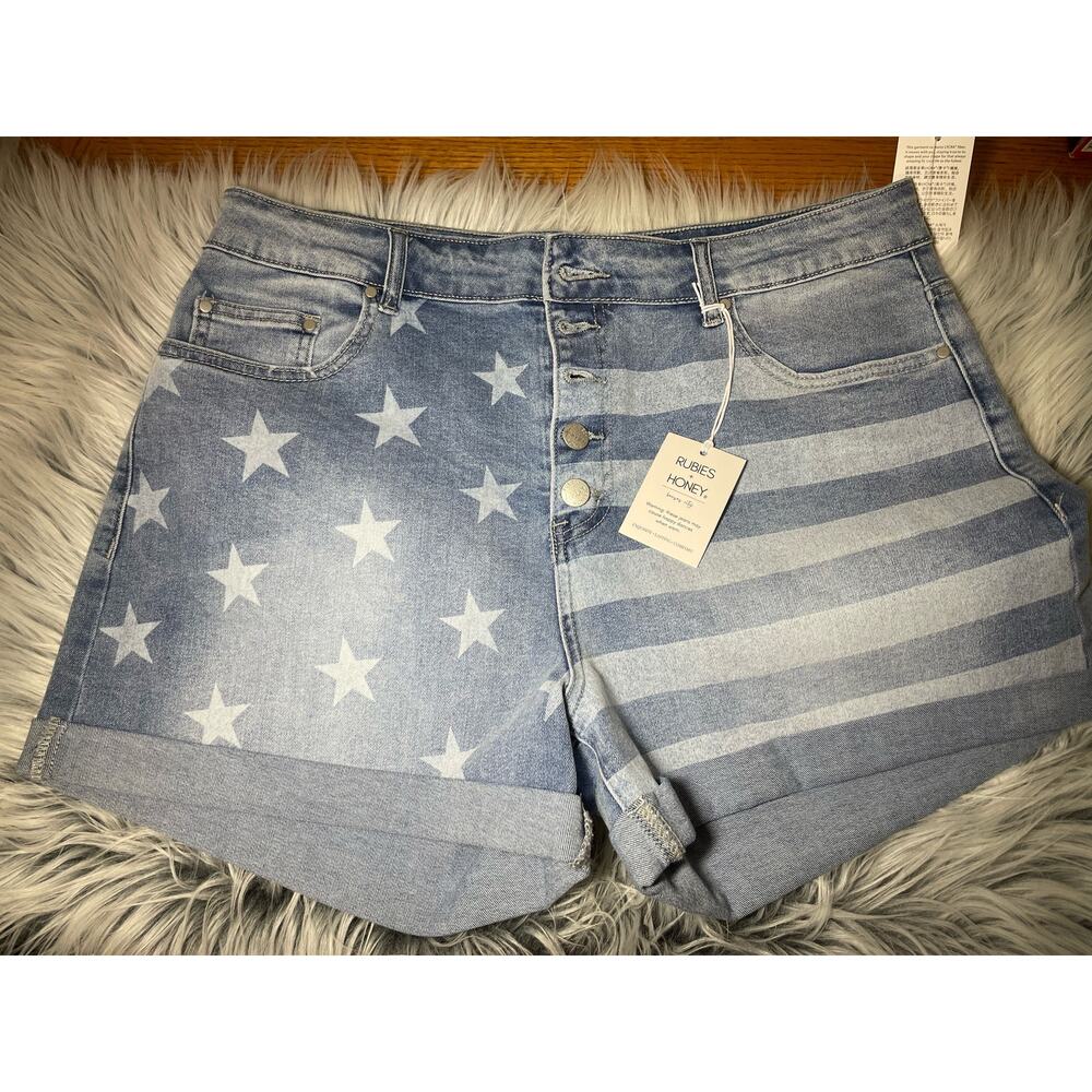 Rubies and Honey Star Spangled cuffed womens high waisted  jean shorts size XL